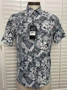 Salt Life SLX Performance Navy and White Tropical Button-Down Shirt